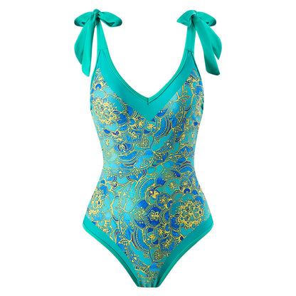 Women Sexy One Piece Swimsuit Women Skinny Slimming Retro Tied Swimsuit Suit Chiffon Dress