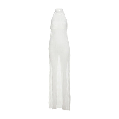 Spring Women Clothing Sexy Halter Backless Pleated Ruffle Sleeveless Dress Women