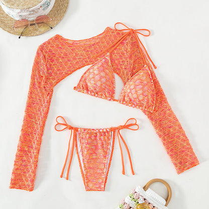 Swimwear Long Sleeve Mesh Coat Ladies Three Piece Set Swimsuit Summer Women