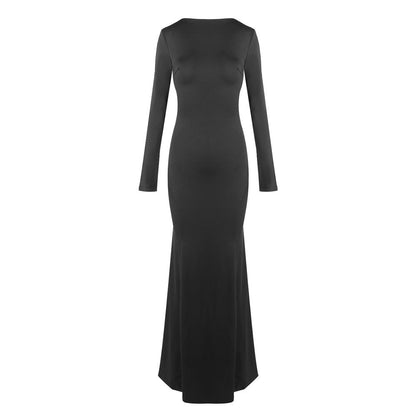 Women Clothing Summer Sexy Long Sleeve Backless Lace Hip Elastic Metal Decoration Dress