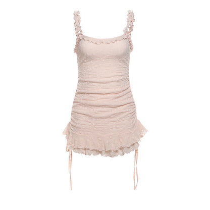 Summer Women Clothing Sweet Spicy Sexy Square Neck Lace Up Slim Fit Solid Color Dress Women