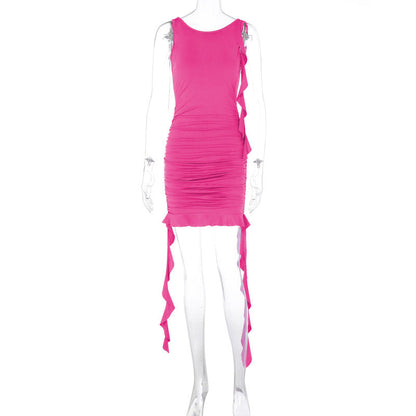 Women Clothing Summer Autumn Sexy Backless Slim Fit Pleated Dress