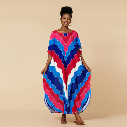 Print Beach Cover Up Sexy Loose Vacation Sun Protection Shirt Robe Bikini Cover Up