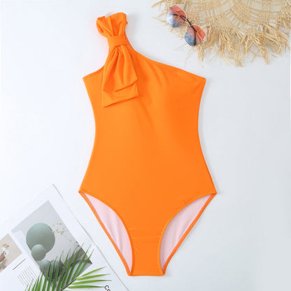 Sexy Swimsuit Women Spring One-Shoulder Swimsuit Chiffon Split Beach Skirt Set