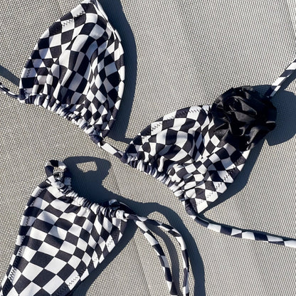 Bikini Black White Plaid Printed Swimsuit Beach Sexy Women Swimsuit