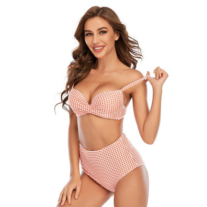 Women Bikini Multicolor Plaid Push Up Split Swimsuit Beach Vacation Swimsuit
