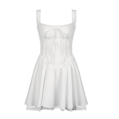 Sweet Spicy Women Tube Top Cami Dress Lace Stitching Ballet Waist Shaping Bra A line Dress