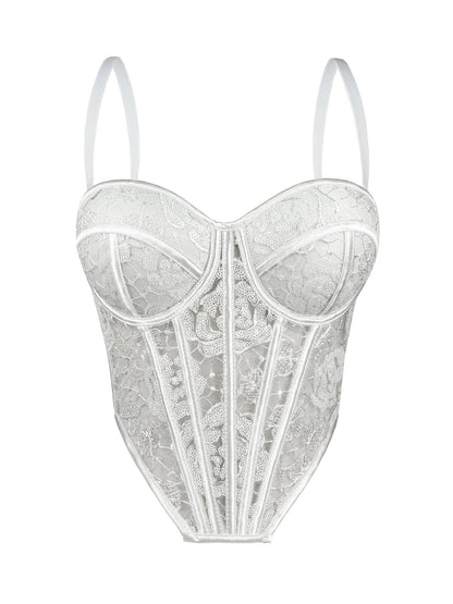 Sequined Floral Boning Corset Corset Chest Pad Slim Fitting Suspenders Vest Outer Wear Boning Corset Top Party Tube Top