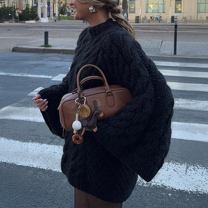 Casual Vacation Wool Long Sleeve Coat Sweater Women Clothing Autumn Winter