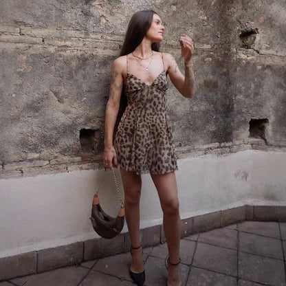Summer Women Clothing Sexy Sexy V neck Mesh Printing Slip Dress