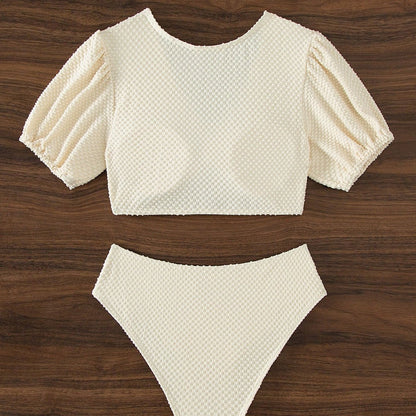 Solid Color Snake Cloth Shoulder High Waist Bikini Sexy Swimsuit for Women