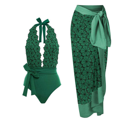 Women Sexy Siamese Conservative Cover Belly Thin Swimsuit Spring Bathing Suit Women Chiffon Beach Dress
