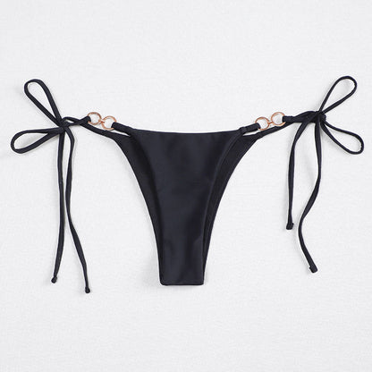 Solid Color Lace up Three Point Sexy Split Bikini Brazilian Beach Triangle Swimming Trunks Swimsuit