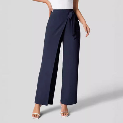 Workwear Women Work Pant Casual Texture Wide Leg Professional Trousers Belt Pants