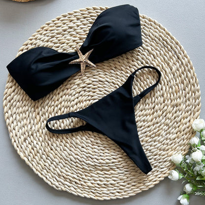 Bikini Sexy Bikini Solid Color Tube Top Split Women Swimsuit Swimsuit Women