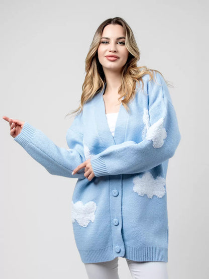 Women Turtleneck Cloud Cute Sweater Cardigan Knit Casual Daily Autumn Winter Women Coat Top