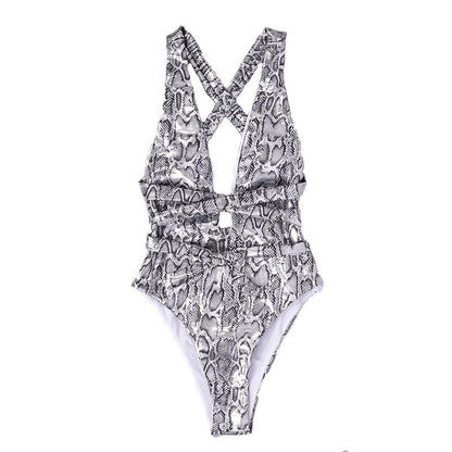 Bikini One-Piece Swimsuit Printed Serpentine Backless Tight Bikini