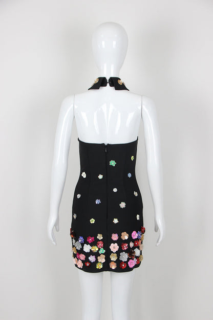 Spring Sexy Handmade Floral Halter Bandage One Piece Dress Short Bandage Dress for Women