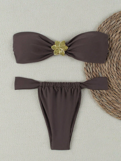 Bikini Solid Color Tube Top Sexy Split Bikini Swimsuit Women