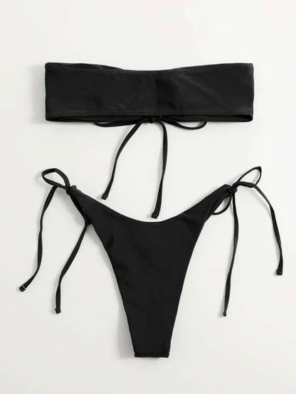 Women Seperated Swimwear Low Waist Basic Strapless Solid Color Tube Top Sexy Bikini