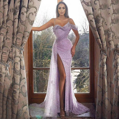 Arrival Women Clothing Dress Cami Dress Split Sequined Irregular Asymmetric Evening Dress