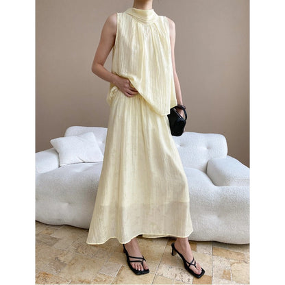 Early Autumn Tencel Blended Chinese Dark Pattern Vest Skirt Two Piece Set
