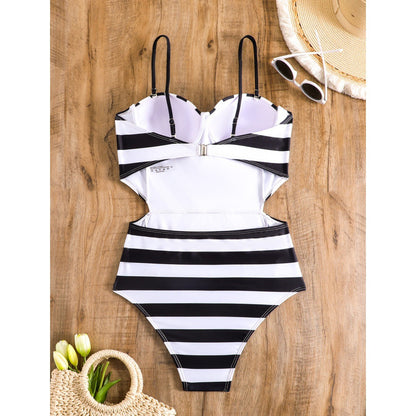 Bikini Swimsuit Geometric Abstract Printed Steel Bracket Push up Swimsuit