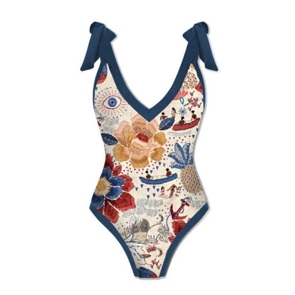Women One Piece Swimming Sexy Print Two Piece Skirt Popular Swimsuit Bikini