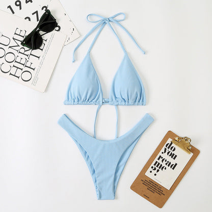 Women Split Sexy Double Sided Triangle Lace Up Bikini Beach Swimwear