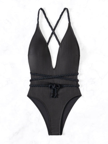 Sexy Deep V Plunge Swimsuit Strap Backless Siamese Bikini Women Swimsuit