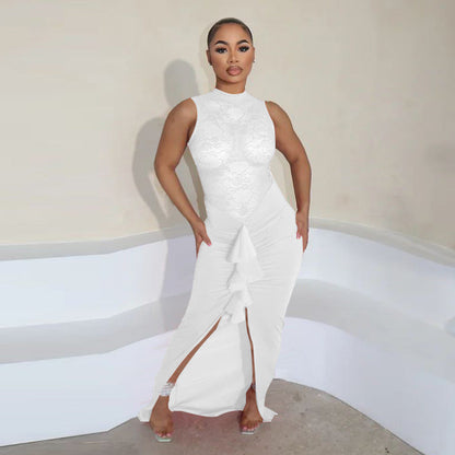 Sexy Women Clothing Sexy See through Lace Stitching Fishtail Dress