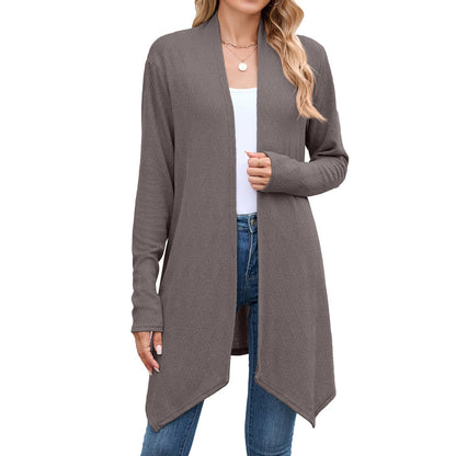 Women Clothing Autumn Solid Color Long Sleeved Knitted Cardigan Coat Long Shirt Women
