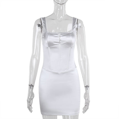Autumn Dress Elegant Sexy Slim Fit Square Collar Sling Hip Dress