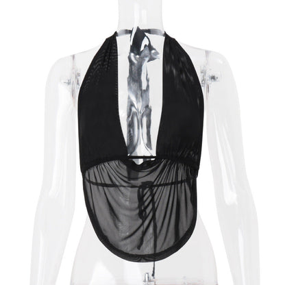 Women Clothing Spring Sexy Swing Collar Halter Cut out Bare Back Sexy Vest Top Women