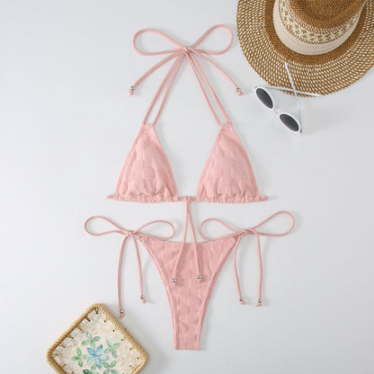 Bikini Women Sexy Lace up High Grade Swimsuit Durable Solid Color Bikini