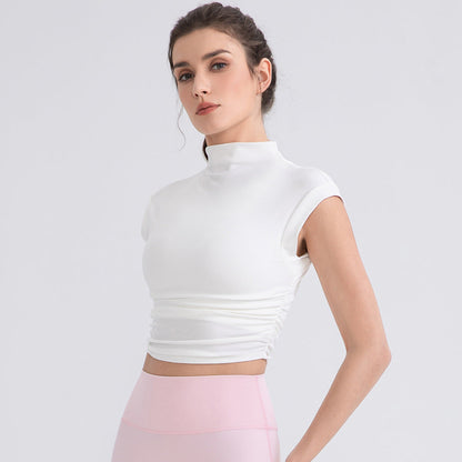 Irregular Asymmetric Half Turtleneck Sleeveless Yoga T shirt Women Breathable Exercise Vest Short Workout Running Top