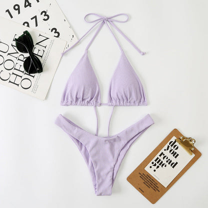 Women Split Sexy Double Sided Triangle Lace Up Bikini Beach Swimwear