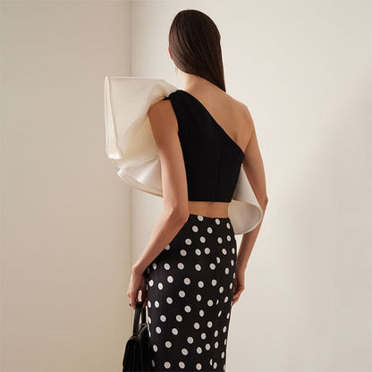 Simple Special Interest Split Swimsuit Women Polka Dot Skirt High Waist Bikini