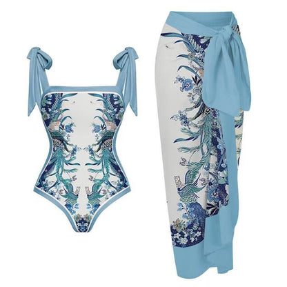 Two Piece Set Printed Swimsuit Slim Fit Slimming Conservative Swimsuit