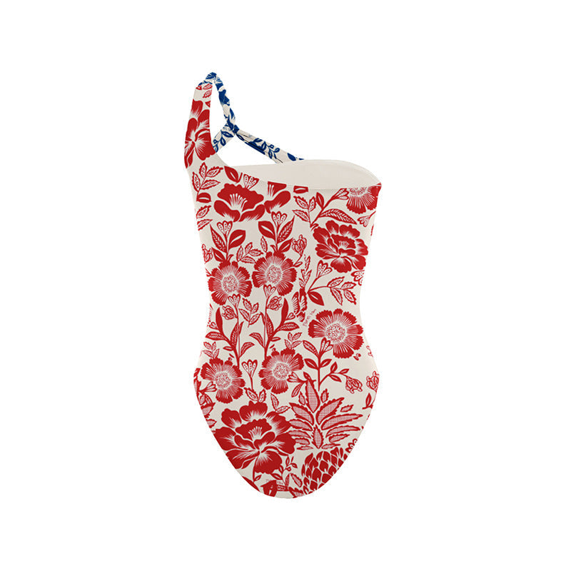 Swimsuit Women Printed Hollow Out Cutout Contrast Color Swimsuit Stitching