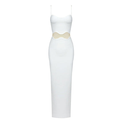 Women Clothing Autumn Wave Mesh Spaghetti Strap Dress Sexy Sexy Cropped Outfit See through Split Dress