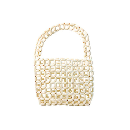 Hand Woven Bag Wooden Bead Handmade Bag Retro High Sense Niche Handbag Small Square Bag