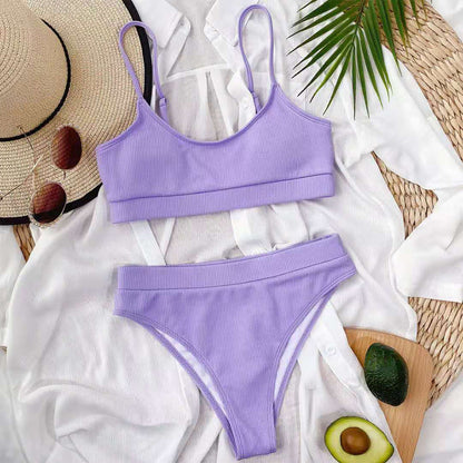 Solid Color Triangle Split Swimsuit Women Sexy Bikini Swimsuit