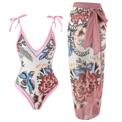 Women Sexy Siamese Conservative Cover Belly Thin Swimsuit Spring Bathing Suit Women Chiffon Beach Dress