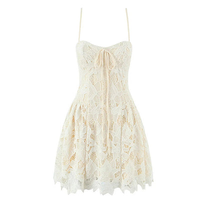 Sexy Sweet Spicy Pure Lace Embroidered Sleeveless Strap High Grade Tube Top Dress Women