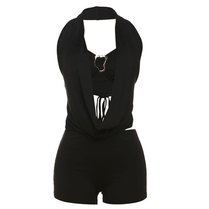 Summer Women Sexy Tube Top Halter Deep V Plunge neck Backless Lace up Jumpsuit Set Women