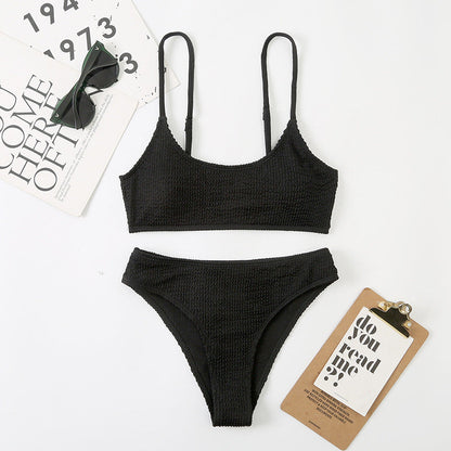 Wave Pattern Lady Sexy Split Triangle Strap Bikini Beach Nightclub Swimsuit