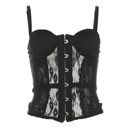 Autumn Winter Women Sexy Lace Stitching See through Slim Fit Figure Flattering Camisole