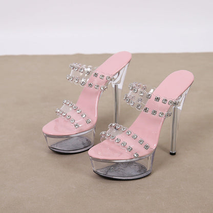 Women High Heel Platform Shoes Bar Model Runway Women Transparent Crystal High-Heeled Sandals Party Sandals