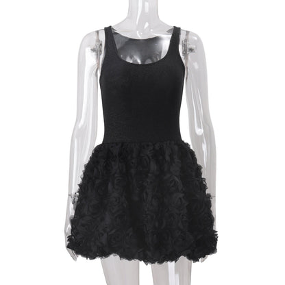Women Clothing Fall Sexy U Collar Plush Slim Fit Patchwork Solid Color Sling Dress